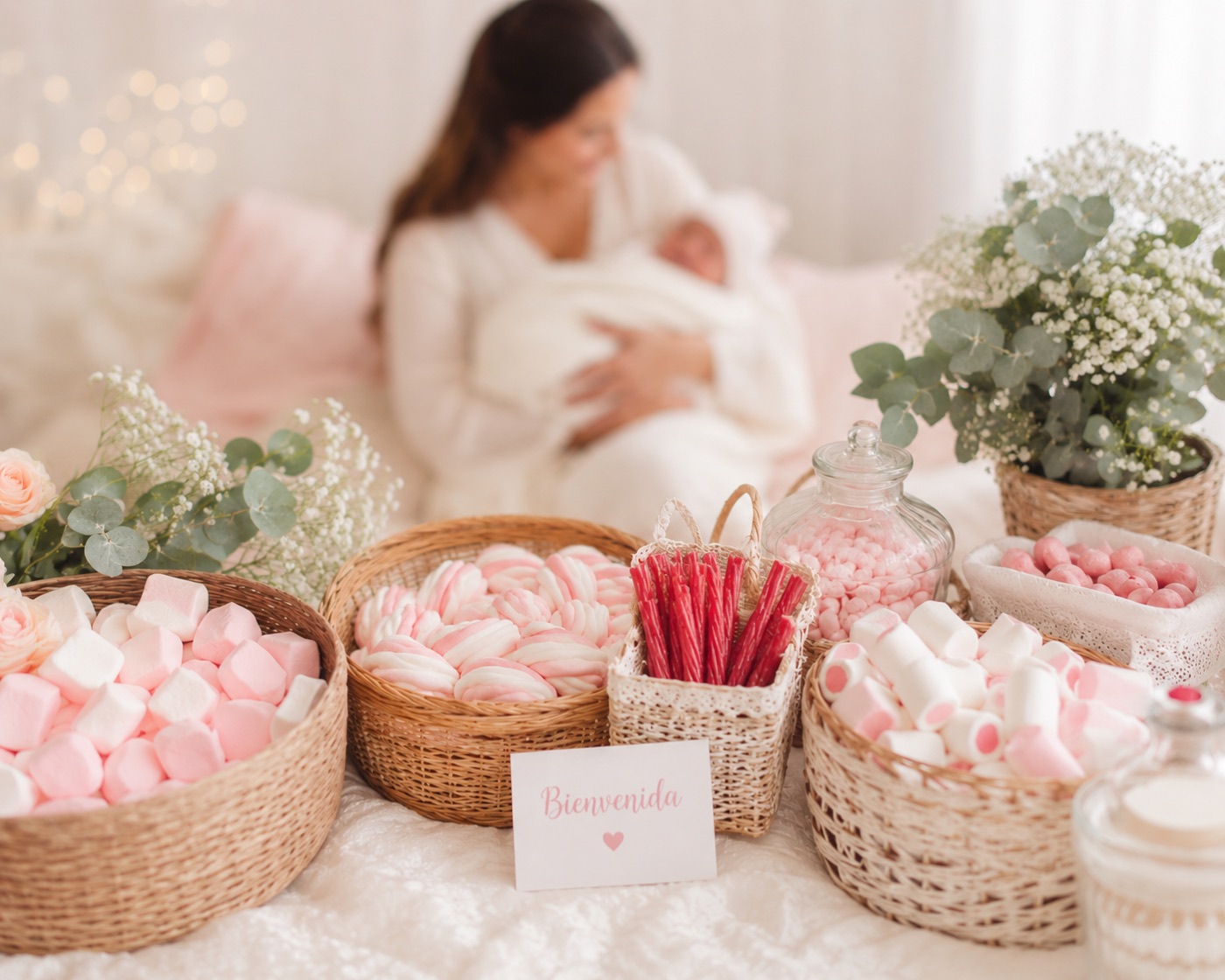 Mesa dulce de bienvenida para nacimiento de bebé